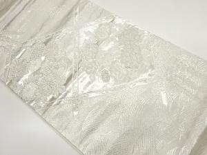 波に格子・草花模様織出し袋帯